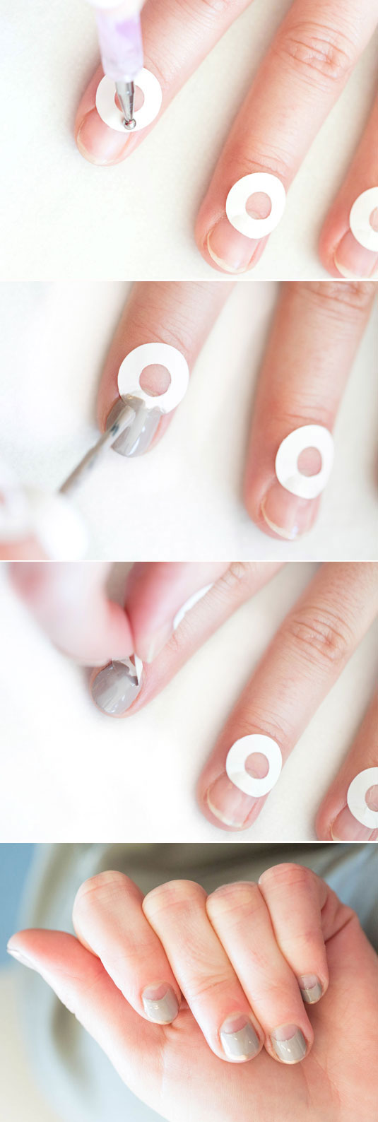 Half Moon Nail design using hole punch reinforcement stickers