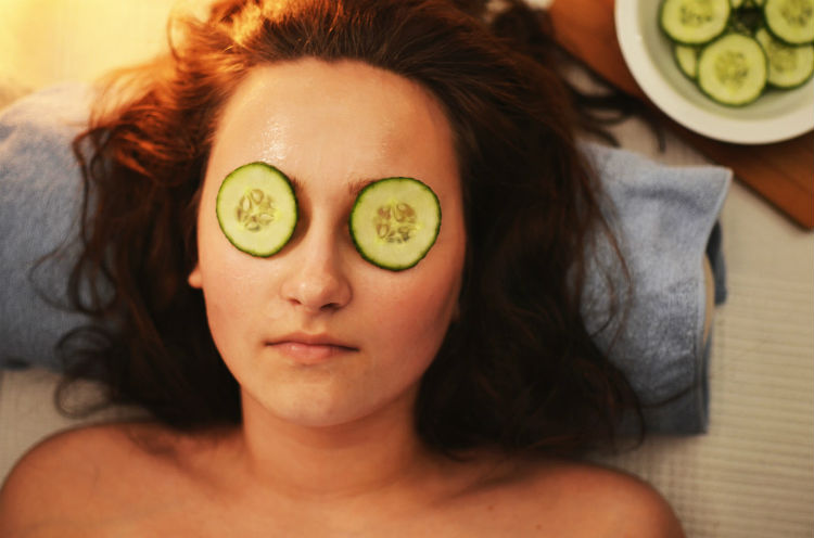 woman girl beauty mask cucumber