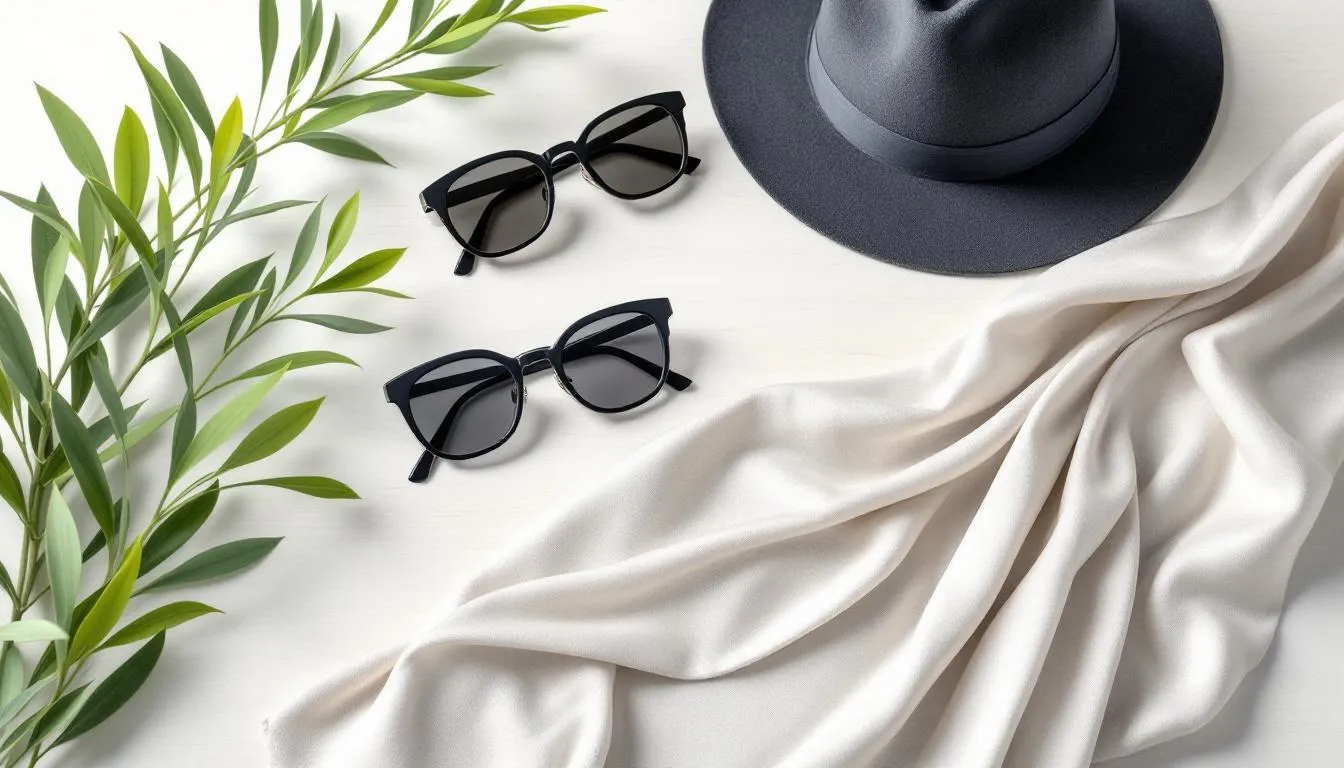 A stylish array of fashionable accessories including sunglasses, hats, and scarves, perfect for completing your look.