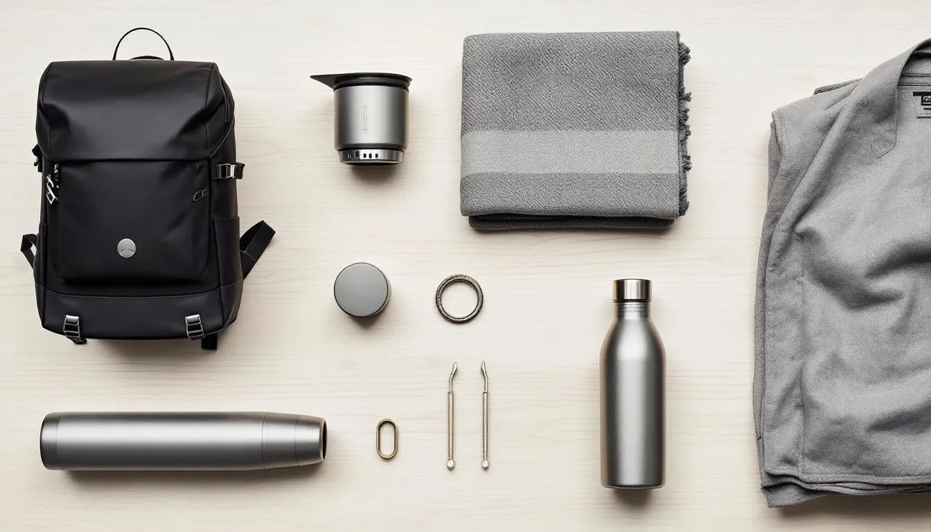 A collection of stylish and functional outdoor gear displayed in an appealing arrangement, perfect for outdoor activities.